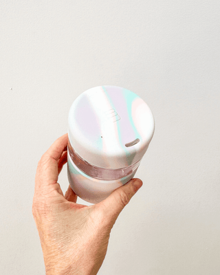 { PINK GLASS } MARSHMALLOW SWIRL - Regular Reusable Coffee Cup 8oz