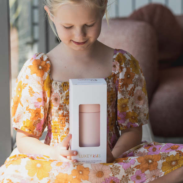 WHITE & PEACH - Kids Stainless Steel Smoothie Cup