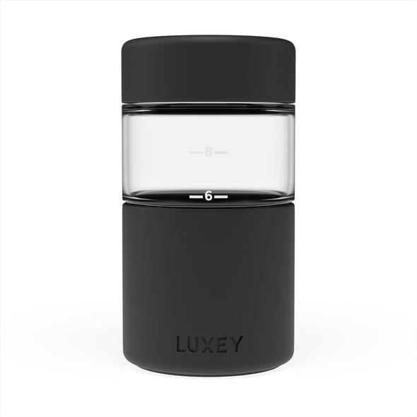 Black Luxey Cup 6oz, 8oz & 12oz Reusable Glass Coffee Cup