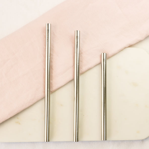 REUSABLE STAINLESS STEEL STRAWS - SILVER
